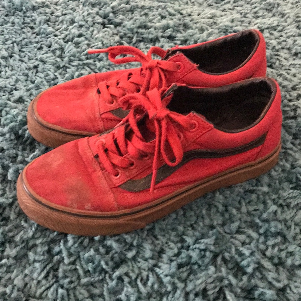 Red Vans with gum soles